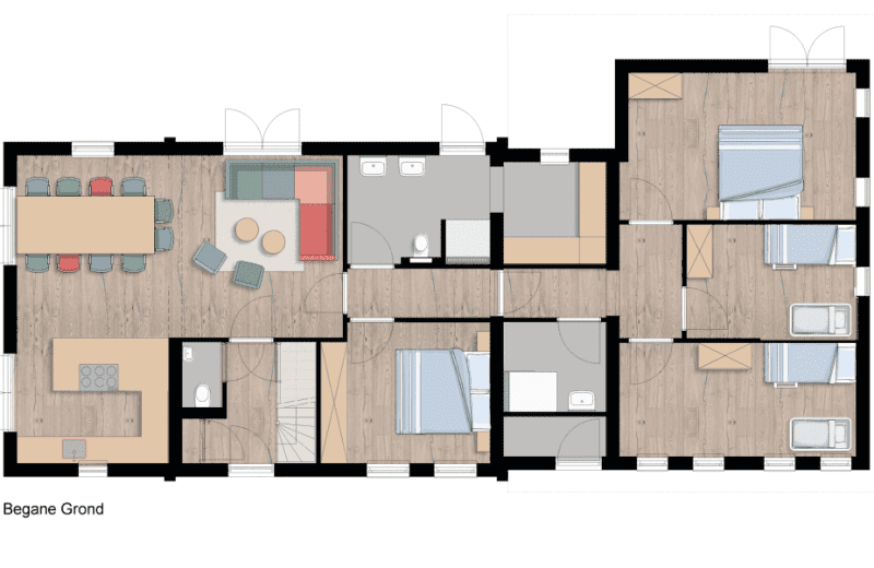 Luxe welnessboerderij 14p plattegrond begane grond